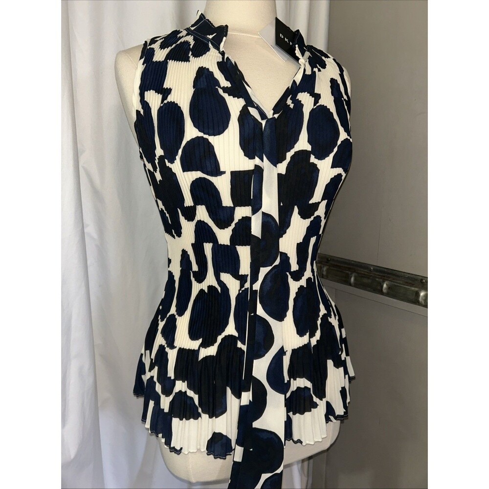DKNY Sleeveless Blouse Tank Top For Suits Office Size Large Cream Black Navy - Picture 3 of 9